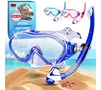 KIDVERSE Gafas Buceo Niña y Niño - Gafas Snorkel - Mascara Buceo con Tubo | Gafas Buceo Cristal Templado Testato Dermatest - Antivaho Gafas Bucear con Tubo a partir de 5 Años - Cinta de Tela o Silicona