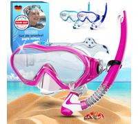 KIDVERSE Gafas Buceo Niña y Niño - Gafas Snorkel - Mascara Buceo con Tubo | Gafas Buceo Cristal Templado Testato Dermatest - Antivaho Gafas Bucear con Tubo a partir de 5 Años - Cinta de Tela o Silicona