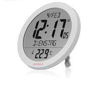 Kienzle Reloj de Pared radiocontrolado DCF 18,7 cm Temperatura Blanco | Temperatura interior con memoria máx mín, fecha y día, 2 alarmas con repetición, soporte abatible, 2 pilas AA incluidas