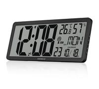 Kienzle Reloj de Pared Digital radiocontrolado XXL con Temperatura y Humedad Interior, Despertador, Fecha, Formato 12/24h, a Pilas, Color Plata