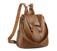 Kiepoar Mochila Antirrobo Mujer de PU Cuero Suave, Bolsa Casual Escolar con Lazo Lindo, Correa de Hombro Extraíble como Bolsa Bandolera, Elegante Impermeable Grande para Trabajo Oficina Escuela Viaje