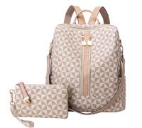 Kiepoar Mochila Moda de PU Cuero para Mujer con Billetero, Bolsa Casual Escolar Bolsa Bandolera de Patrón de Rombo, Mochila Elegante Impermeable Gran Capacidad para Oficina Escuela Viaje