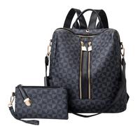 Kiepoar Mochila Moda de PU Cuero para Mujer con Billetero, Bolsa Casual Escolar Bolsa Bandolera de Patrón de Rombo, Mochila Elegante Impermeable Gran Capacidad para Oficina Escuela Viaje