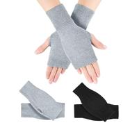 Kieswan 2 pares de guantes sin dedos para hombre y mujer, elásticos, unisex, calentadores de pulso para invierno, guantes de punto sin dedos, Negro, Gris Claro, Talla única