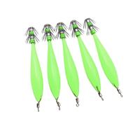 KieTeiiK 5 anzuelos de calamar que brillan en la oscuridad de 9,5 cm, ganchos de acero de alto carbono, señuelos de camarón que absorben la luz, para pesca en agua salada, señuelo de calamar