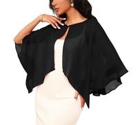 KieTeiiK Chal ligero y transparente para novia, protección solar UPF30+, botón de perlas, cubierta de hombro para boda, elegante envoltura para niñas para vestido de noche, Negro, Talla única