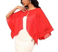 KieTeiiK Chal ligero y transparente para novia, protección solar UPF30+, botón de perlas, cubierta de hombro para boda, elegante envoltura para niñas para vestido de noche, rosso, Talla única