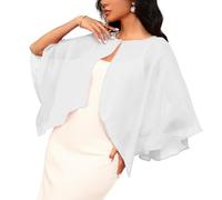KieTeiiK Chal ligero y transparente para novia, protección solar UPF30+, botón de perlas, cubierta de hombro para boda, elegante envoltura para niñas para vestido de noche, blanco, Talla única