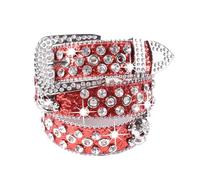 KieTeiiK Cinturón unisex con diamantes de imitación brillantes, diseño punk, accesorio de moda de piel sintética, cómodo, gótico, punk, rosso, Talla única