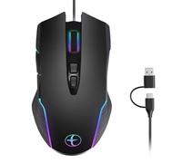 KieTeiiK Corded Mouse Support Backlit Computer Jiggler 7200DPI Adjustment USB C A 2 Port For PC Laptop Tablets Ergonomic C/A Corded Gaming Mouse