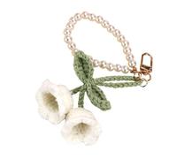 KieTeiiK Llavero de ganchillo hecho a mano con perlas, textura de hilo suave, adecuado para bolsas y llaves, decoración de llavero de flores hecho a mano, talla única, como se describe