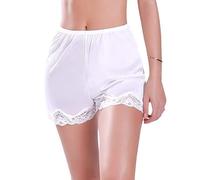 KieTeiiK Pantalones cortos sueltos para mujer, estilo casual, con ribete de encaje, pantalones culotte, falda dividida, ropa interior de encaje, regalos para mujer, Blanco corto, L