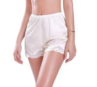 KieTeiiK Pantalones cortos sueltos para mujer, estilo casual, con ribete de encaje, pantalones culotte, falda dividida, ropa interior de encaje, regalos para mujer, Corto beige, M