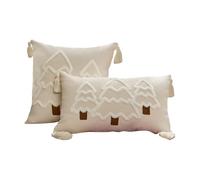 KieTeiiK Paquete de 2 fundas de almohada de lino y algodón con temática navideña, bordadas, decoración del hogar