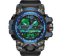 kieyeeno Hombre Relojes Deportivos, Digitales Relojes Militares 50M Impermeable con Luz LED Cuenta Atrás Parada,Hora Dual Relojes Electrónica Plastico Caja y Goma Correa Azul