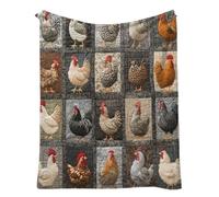 KIEYIQE Coperta a Quadri Vintage con Stampa a Gallo e Pollo, accogliente coperta a Quadri Vintage con Gallo, morbida e accogliente coperta in Pile di flanella (L)