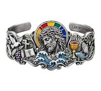 KIEYIQE Pulsera Artisan Jesus & Holy Symbols, Brazalete Religioso de Jesús y Cruz, Pulsera Cristiana de Jesús con Objetos Sagrados, Pulseras Ajustables (1pc)