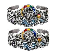KIEYIQE Pulsera Artisan Jesus & Holy Symbols, Brazalete Religioso de Jesús y Cruz, Pulsera Cristiana de Jesús con Objetos Sagrados, Pulseras Ajustables (2pcs)