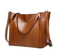 KIFSDLF Bolso de hombro piel vaca gran capacidad for mujer, estilo retro, diseñador para Universidad Trabajo Vacaciones(Light brown)