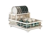 KIFSDLF Itchen Plate Storage Box with Drainboard Above Sink Countertop Tableware Rack Drying Adjustable para Platos, Tazas, Cubiertos(White Double)