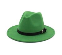 KIFSDLF Otoño Invierno Mujeres Hombres Elegante Sombrero Fedora de Fieltro Lana Clásico Sólido Verde Blanco Negro Rosa para Viaje Fiesta Boda Compras(Grass Green,56to58cm)