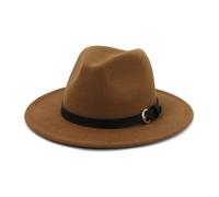 KIFSDLF Otoño Invierno Mujeres Hombres Elegante Sombrero Fedora de Fieltro Lana Clásico Sólido Verde Blanco Negro Rosa para Viaje Fiesta Boda Compras(Khaki,56to58cm)
