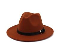 KIFSDLF Otoño Invierno Mujeres Hombres Elegante Sombrero Fedora de Fieltro Lana Clásico Sólido Verde Blanco Negro Rosa para Viaje Fiesta Boda Compras(Rust Red,56to58cm)