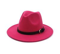 KIFSDLF Otoño Invierno Mujeres Hombres Elegante Sombrero Fedora de Fieltro Lana Clásico Sólido Verde Blanco Negro Rosa para Viaje Fiesta Boda Compras(Rose Red,59to60cm)