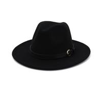 KIFSDLF Otoño Invierno Mujeres Hombres Elegante Sombrero Fedora de Fieltro Lana Clásico Sólido Verde Blanco Negro Rosa para Viaje Fiesta Boda Compras(Black,59to60cm)