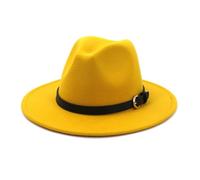 KIFSDLF Otoño Invierno Mujeres Hombres Elegante Sombrero Fedora de Fieltro Lana Clásico Sólido Verde Blanco Negro Rosa para Viaje Fiesta Boda Compras(Yellow,59to60cm)