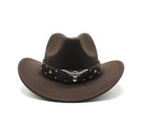 KIFSDLF Sombrero de vaquero occidental lana for hombre y mujer, sombrero for caballero, señora, invierno, otoño, Jazz, vaquera para Viaje Fiesta Boda Compras(Maroon,56-58CM)