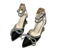 KIFSDLF Vestido de Banquete Blanco tacón Alto, Elegante Vestido Temperamento, Zapatos Boda con Diamantes imitación, Puntiagudos, Sandalias Sexis Punta Hueca for Mujer(Black,39)