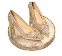 KIFSDLF Zapatos de Boda for Dama Honor con Diamantes imitación for Mujer, Lujo, Punta Puntiaguda, sin Cordones, Tacones Altos y Gruesos(Champagne 8CM,35)