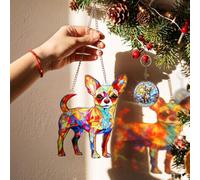 Kigeli 2 piezas de regalo de Navidad para amantes de los chihuahuas, adorno de cristal para perros y un llavero acrílico para colgar en la ventana del árbol de Navidad, idea de regalo para amantes de