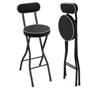 KigerNee Juego de 2 taburetes de bar plegables con respaldo, altura del asiento de 65 cm - Trona de apoyo de pie soporta hasta 125 kg con acolchado y reposapiés para bar, cocina, balcón, camping