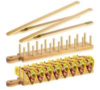 Kigley 4 soportes de madera para tacos de bambú con soporte para tacos con asa, estante de madera para tacos, cada uno tiene capacidad para 8 carcasas suaves o duras para embutidos, alimentos, cocina,