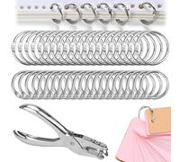 Kigniote 100 anillos para libros con alicates de perforación, 20 mm, 25 mm, anillas para encuadernar tarjetas, anillos de encuadernación, anillos plateados, para hojas sueltas, álbumes de recortes,