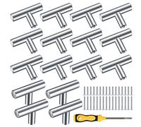 Kigniote 16 Manijas de Barra en T para Gabinete,Manijas Cromadas para Cajones de Cocina, Pomos Plateados, Pomos de Cocina de Acero Inoxidable, Tiradores de Cajones de Metal