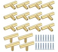 Kigniote 16 Piezas Pomos de Armario de T Tiradores para Cajones Dorados Pomos de Cocina de Acero Inoxidable - Armarios Dormitorio Cajones Puertas Muebles Baños Muebles Tiradores (Tornillos Incluidos)