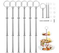 Kigniote Juego de 3 niveles de barras de soporte, 6 barras de metal plateadas con taladro, para tartas, cupcakes, macarons, donut y frutas (placa no incluida) (plata)