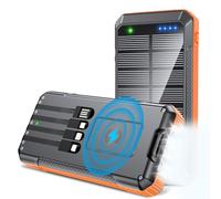 Kigoker Power Bank Cargador inalámbrico integrado 4 cables 7 salidas 22.5 W Banco de energía de carga rápida para todos los dispositivos móviles, 4 entradas cargador solar portátil con linternas
