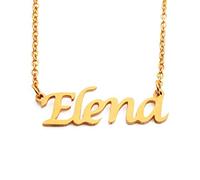 Kigu Elena - Collar con nombre personalizado chapado en oro de 18 quilates, colgante personalizado con nombre delicado, joyería para damas, novia, madre, hermana, amigas, bolsa y caja