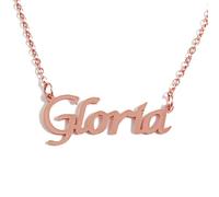 Kigu Gloria - Collar con nombre personalizado chapado en oro rosa de 18 quilates, colgante personalizado con nombre delicado, joyería para damas, novia, madre, hermana, amigas, bolsa y caja