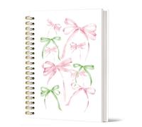 Kihraw Cute Pink Green Bow Diary Journal for Teen Girls & Women, Coquette Bow Stuff Gifts for Women Girls, Pink College Ruled Hardcover Spiral Notebook for School Work 5.5 x 8.3