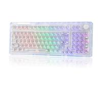 KiiBoom Phantom 98 Crystal - Teclado mecánico para juegos, teclado transparente con retroiluminación RGB, intercambiable en caliente, teclas transparentes brillantes, 3 modos inalámbricos, batería de