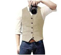 Kiioouu - Chaleco clásico informal para hombre, con cuello en V, patrón en espiga, ajustado, para negocios, para boda, champán, L