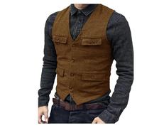 Kiioouu Chaleco de lana de espiga para hombre, chaleco vintage steampunk, chaleco casual formal de negocios para hombres y bodas, marrón, XS