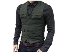 Kiioouu Chaleco de Traje de Lana Tweed de Espiga para Hombre Chaleco Vintage Steampunk Chaleco Casual Formal de Negocios para Hombres para Bodas, S