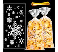 Kiiwah 100 Piezas Bolsa de Dulces Navideños, Bolsas de Galletas Navideñas Transparente Bolsas de Plástico Bolsas de Regalo con 200 Piezas zas Lazos Retorcidos para Caramelos Galletas Dulces