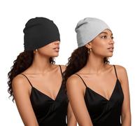 Kiiwah 2 Piezas Gorro para Dormir, Slouch Beanie para Dormir, Gorro Pelo Rizado Suave de Doble Capa Gorro de Dormir a Prueba de Luz Unisex Gorros de Algodon para Hombres y Mujer